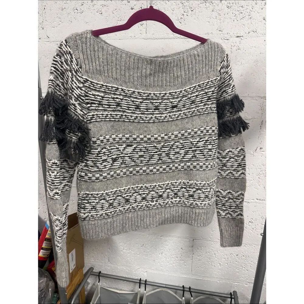 Women's Grey Patterned Fringe-Trim Sweater - LoveShackFancy - Size Small